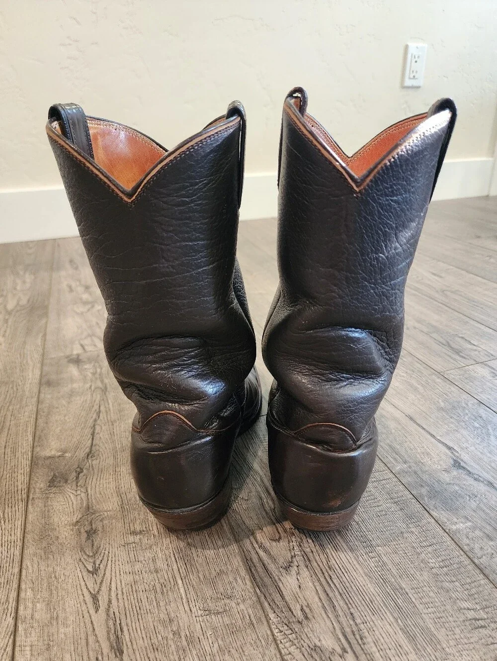 Vintage Nocona Mens Western Cowboy Boots Dark Brown Size 8 1/2 D Pull-On Tab
